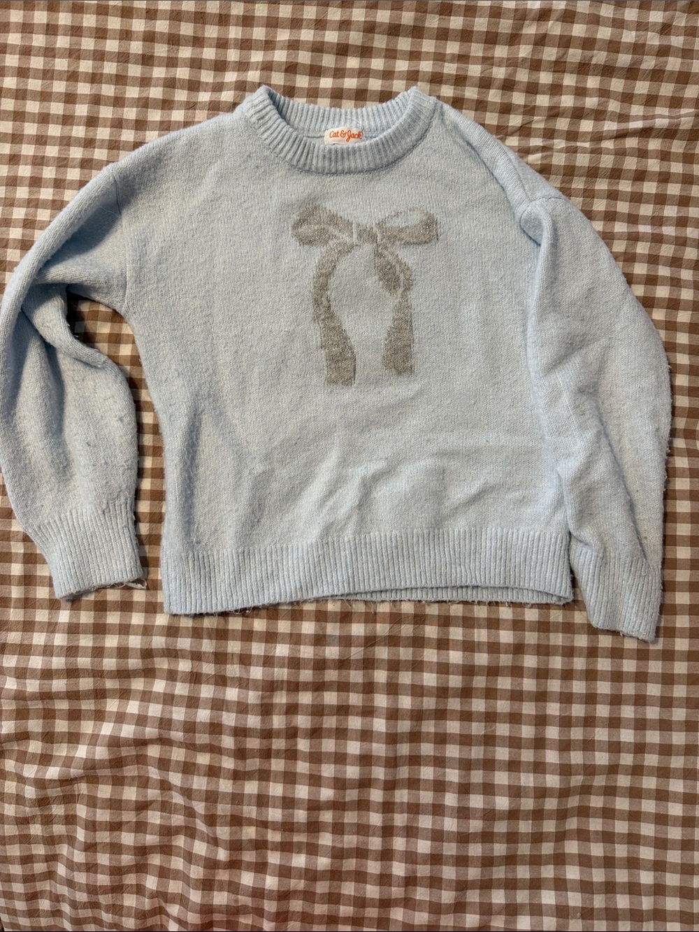 Cat & Jack Light Blue Bow Intarsia Crewneck Sweater - Kids